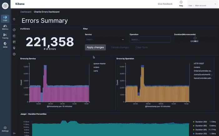 logzio log management dashboard