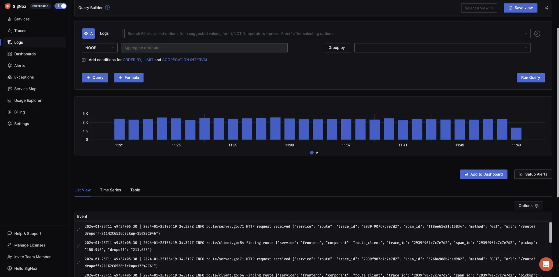 Log management in SigNoz