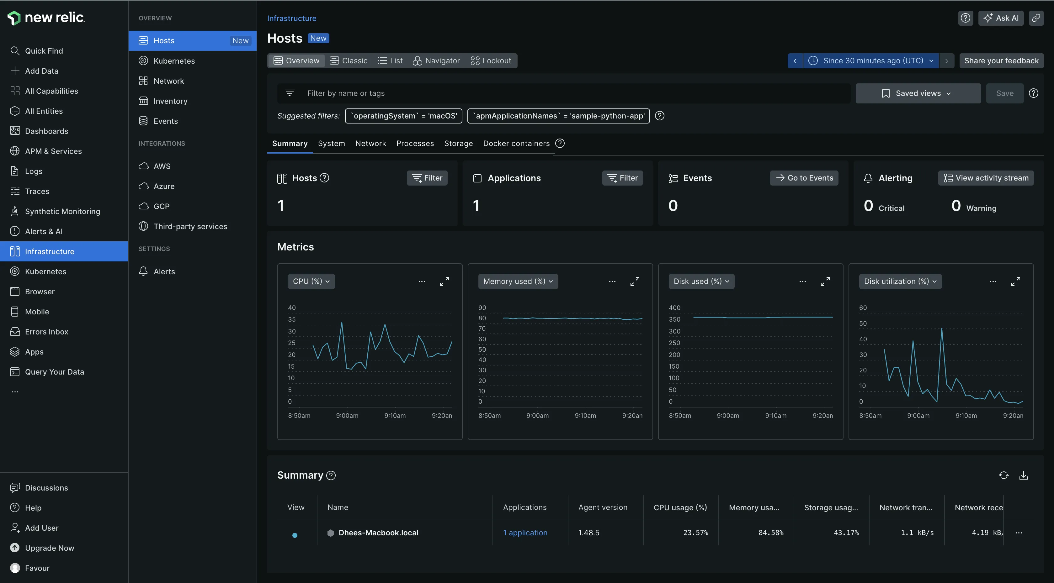 Infrastructure monitoring in New Relic