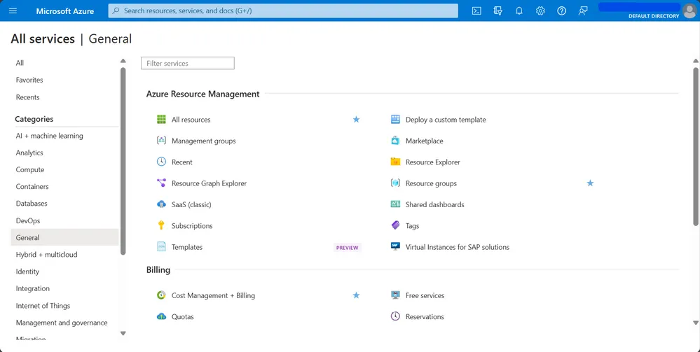 Microsoft Azure Dashboard